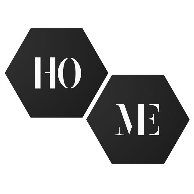 Hexagon Bild Alu-Dibond 2-teilig - Buchstaben HOME Weiß Set I