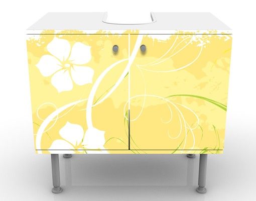 Waschbeckenunterschrank - Springtime - Blumen Badschrank Gelb
