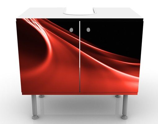 Waschbeckenunterschrank - Red Wave - Badschrank Rot Schwarz