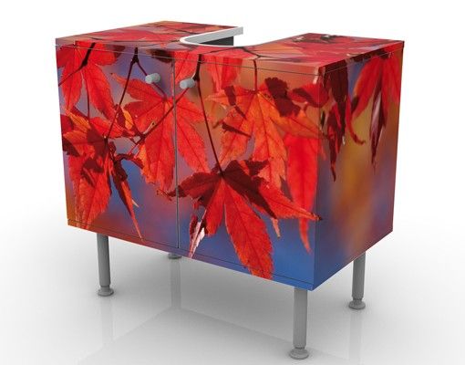 Waschbeckenunterschrank - Red Maple - Blumen Badschrank Rot