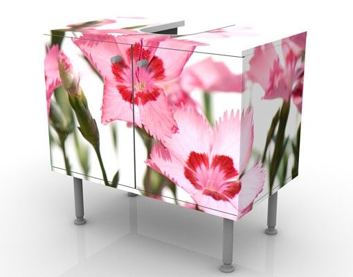 Waschbeckenunterschrank - Pink Flowers - Blumen Badschrank Weiß Rosa