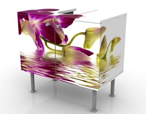 Waschbeckenunterschrank mit Motiv Pink Orchid Waters