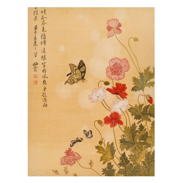 schöne Bilder Yuanyu Ma - Mohnblumen und Schmetterlinge