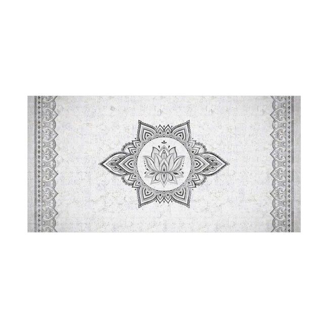 Vinyl-Teppich - Mandala Lotus Betonoptik - Querformat 2:1