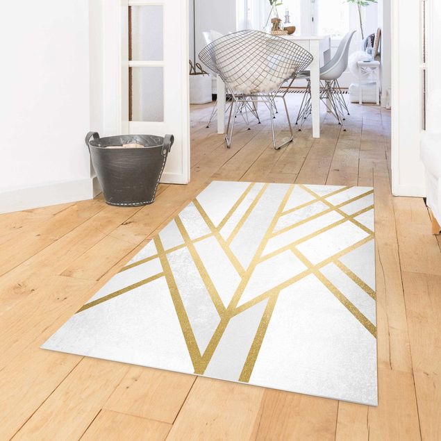 Teppich Outdoor Art Deco Geometrie Weiß Gold