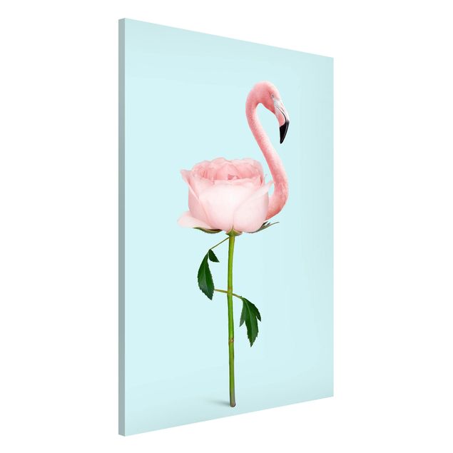 Magnettafel - Jonas Loose - Flamingo mit Rose - Memoboard Hochformat 3:2