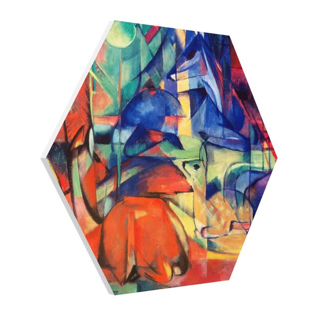 Hexagon Wandbild Franz Marc - Rehe im Walde