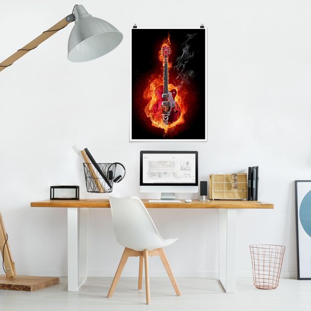 Moderne Poster Gitarre in Flammen