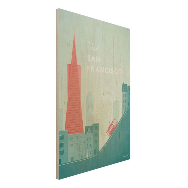 Holzbilder Syklines Reiseposter - San Francisco
