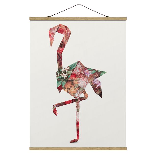 Stoffbild mit Posterleisten - Jonas Loose - Origami Flamingo - Hochformat 3:4