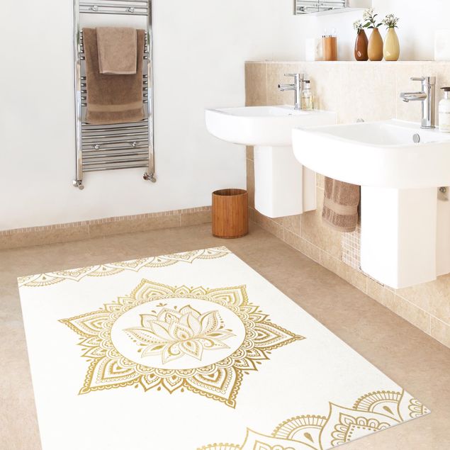 Moderner Teppich Mandala Lotus Illustration Ornament weiß gold