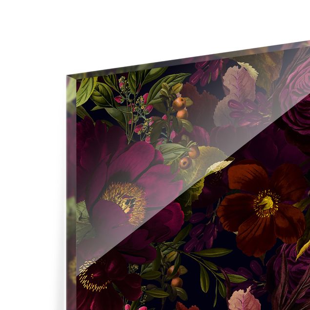 Spritzschutz Glas - Lila Blüten Dunkel - Panorama