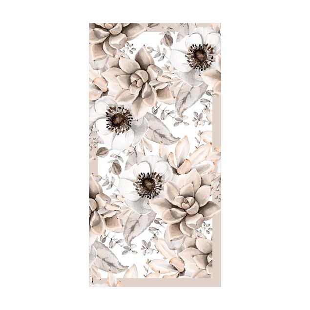 Teppich Blumenmuster Aquarell Gesteck mit Sukkulenten und Knospen