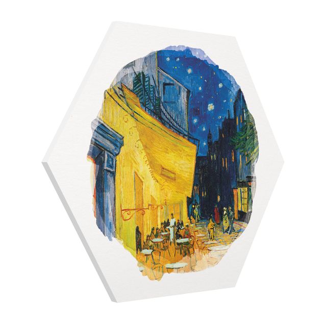 Hexagon Wandbild Wasserfarben - Vincent van Gogh - Café-Terrasse in Arles