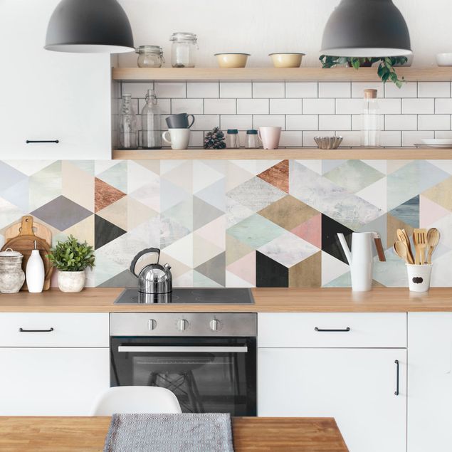 Wandpaneele Küche Aquarell-Mosaik mit Dreiecken I