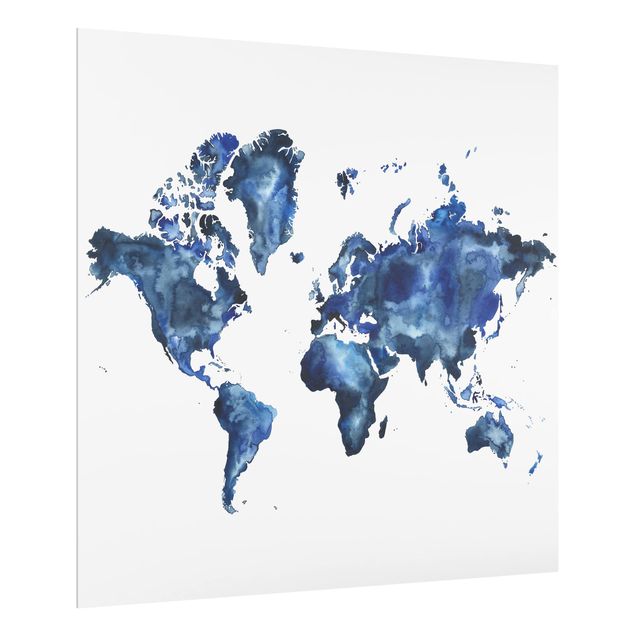 Glas Spritzschutz - Wasser-Weltkarte hell - Quadrat - 1:1