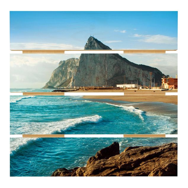Holzbild - Gibraltar am Meer - Quadrat 1:1