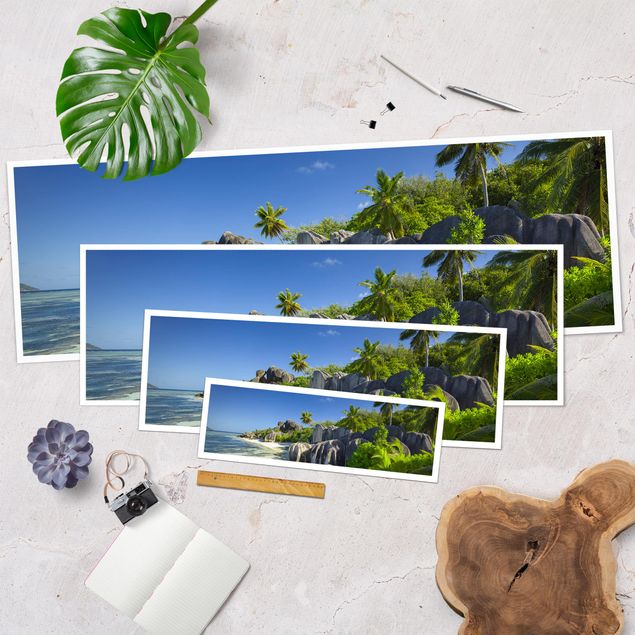 Poster - Traumstrand Seychellen - Panorama Querformat