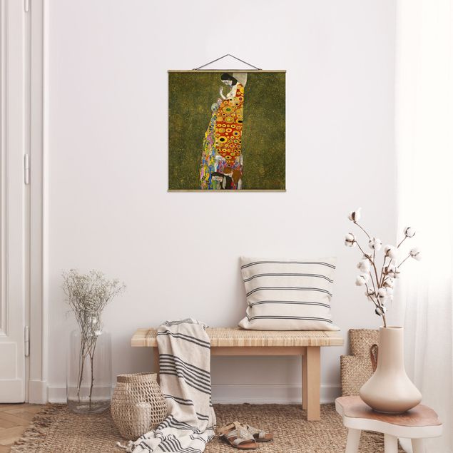 Stoffbild mit Posterleisten - Gustav Klimt - Die Hoffnung II - Quadrat 1:1