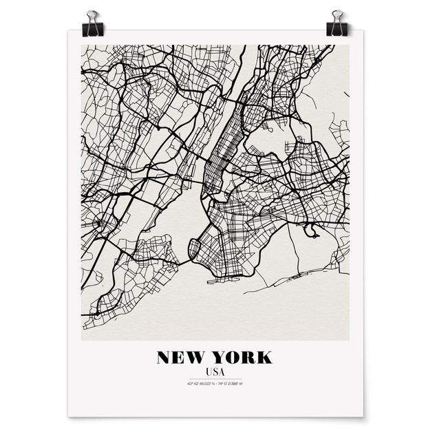 Poster - Stadtplan New York - Klassik - Hochformat 3:4