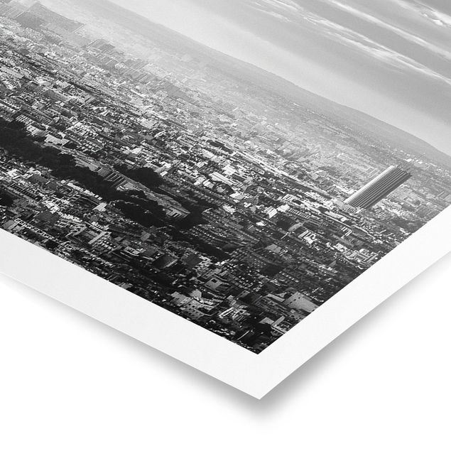 Poster - Der Eiffelturm von Oben schwarz-weiß - Panorama Querformat