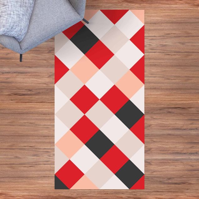 Outdoor Teppich Geometrisches Muster gedrehtes Schachbrett Rot