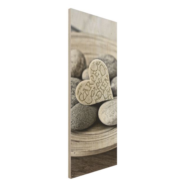 Bilder auf Holz Carpe Diem Herz mit Steinen