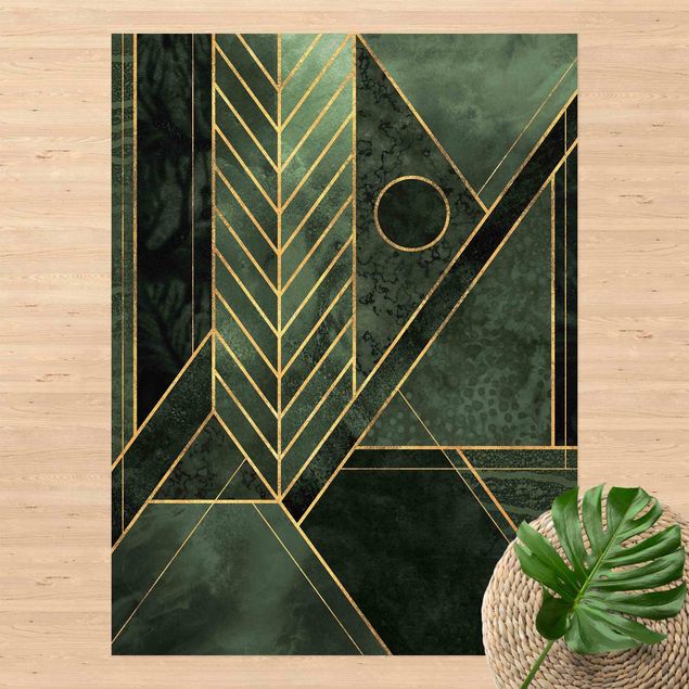 Teppich für Balkon Geometrische Formen Smaragd Gold