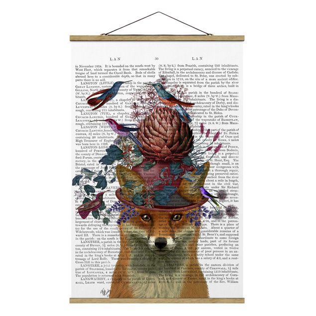 Stoffbild mit Posterleisten - Vogelfänger - Fuchs mit Artischocke - Hochformat 2:3