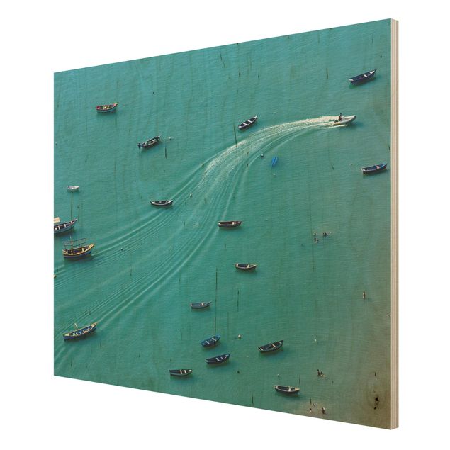 Wandbild Holz Ankernde Fischerboote