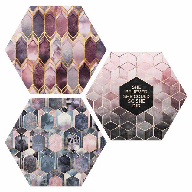 Hexagon Bild Forex 3-teilig - Elisabeth Fredriksson - She Believed Art Deco Set Rosé Gold Set II