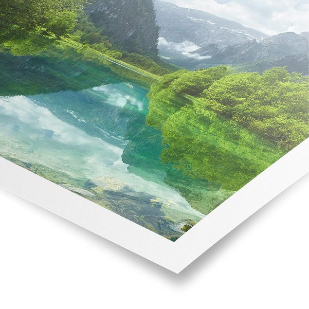 Poster Wald Bergsee mit Spiegelung