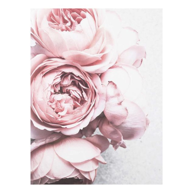 Glasbild - Rosa Pfingstrosenblüten Shabby Pastell - Hochformat 4:3