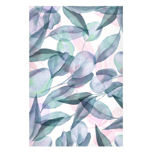 Magnettafel - Blaue und Rosane Eukalyptus Aquarellblätter - Hochformat 2:3