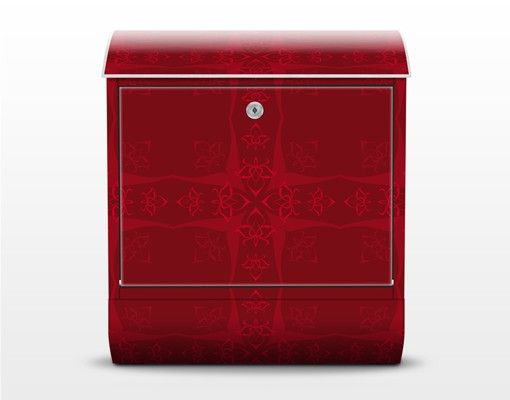 Briefkasten Rot mit Zeitungsfach - Rotes Orient Ornament - Wandbriefkasten