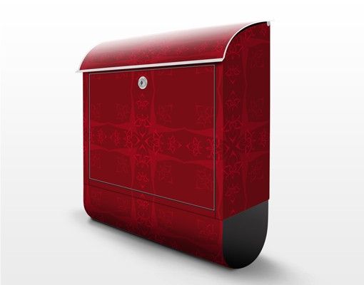 Briefkasten Rot mit Zeitungsfach - Rotes Orient Ornament - Wandbriefkasten