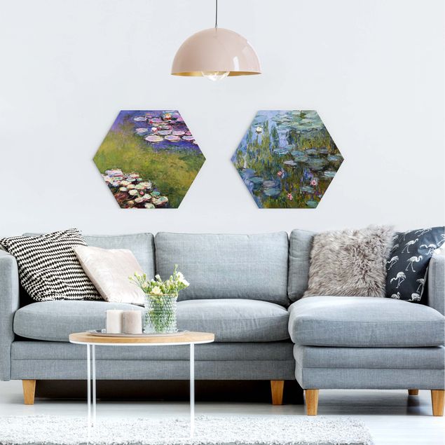 Hexagon Bild Alu-Dibond 2-teilig - Claude Monet - Seerosen Set
