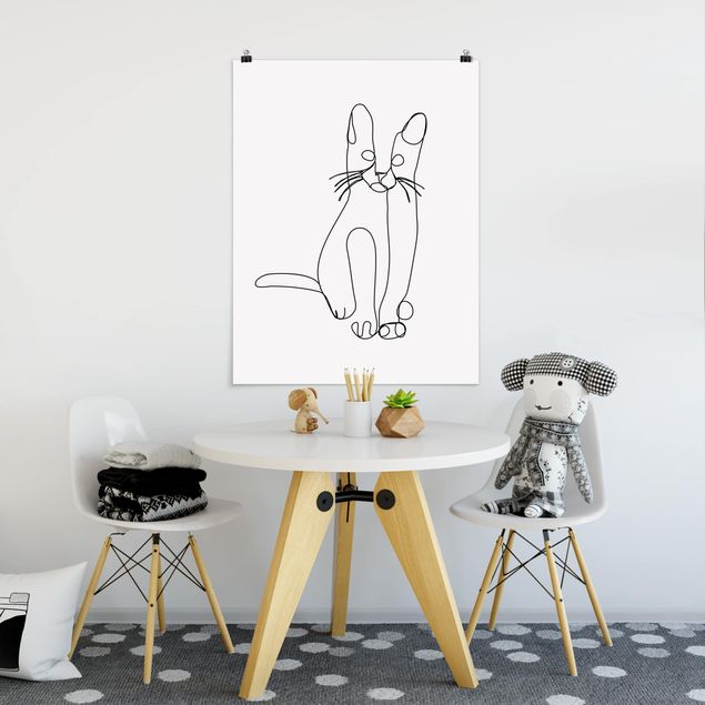 Poster schwarz-weiß Katze Line Art