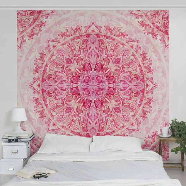 Fototapete - Mandala Aquarell Ornament Muster pink - Fototapete Quadrat
