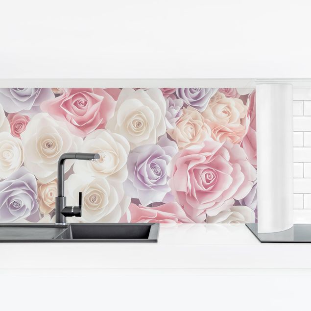 Küchenrückwand selbstklebend Pastell Paper Art Rosen