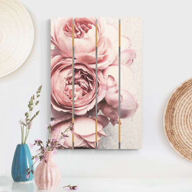 Holzbilder Blumen Rosa Pfingstrosenblüten Shabby Pastell
