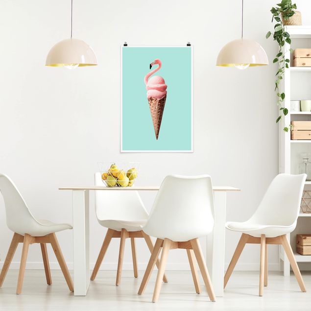 Poster Tiere Eis mit Flamingo
