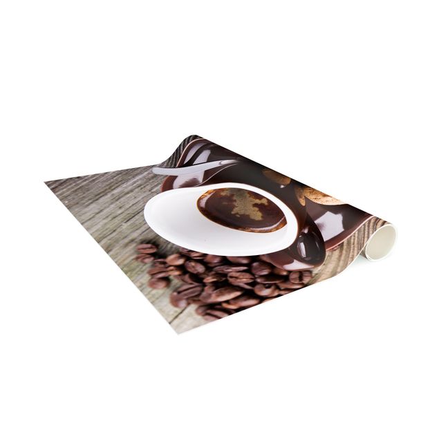 Teppich braun Kaffeetasse mit Kaffeebohnen