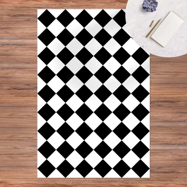 Teppich für Balkon Geometrisches Muster gedrehtes Schachbrett Schwarz Weiß