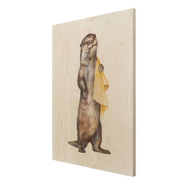 Bilder auf Holz Illustration Otter mit Handtuch Malerei Weiß