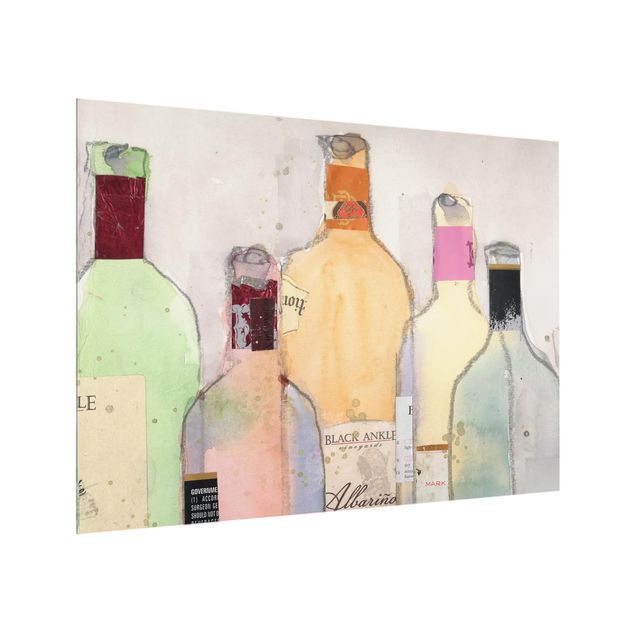 Glas Spritzschutz - Weinflaschen in Wasserfarbe II - Querformat - 4:3