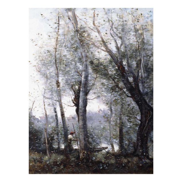 Glasbild - Kunstdruck Jean-Baptiste Camille Corot - Ein Flussschiffer fährt hinter Bäumen vorbei - Hoch 3:4