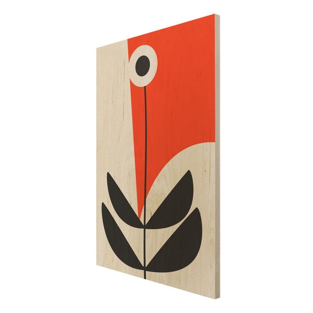 Holzbild - Abstrakte Formen - Blume Rot - Hochformat 3:2