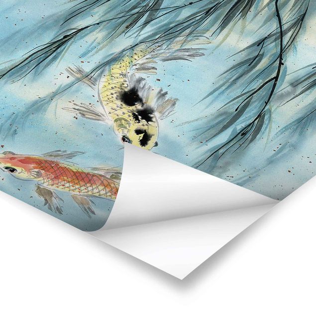 Poster - Japanische Aquarell Zeichnung Goldfische II - Hochformat 3:2