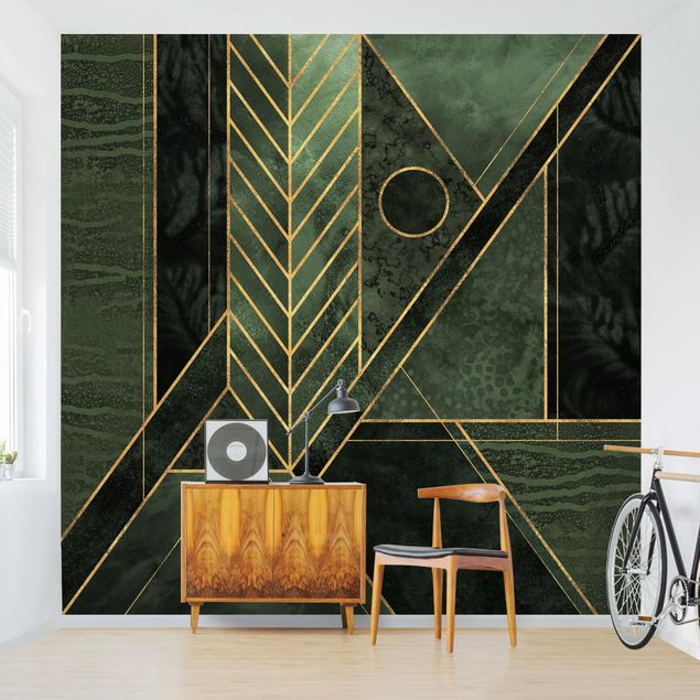 Abstrakte Tapeten Geometrische Formen Smaragd Gold